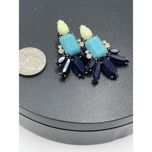 J. Crew  Blue Mint Green Aqua Gold Tone Statement Earring la - Picture 12 of 12